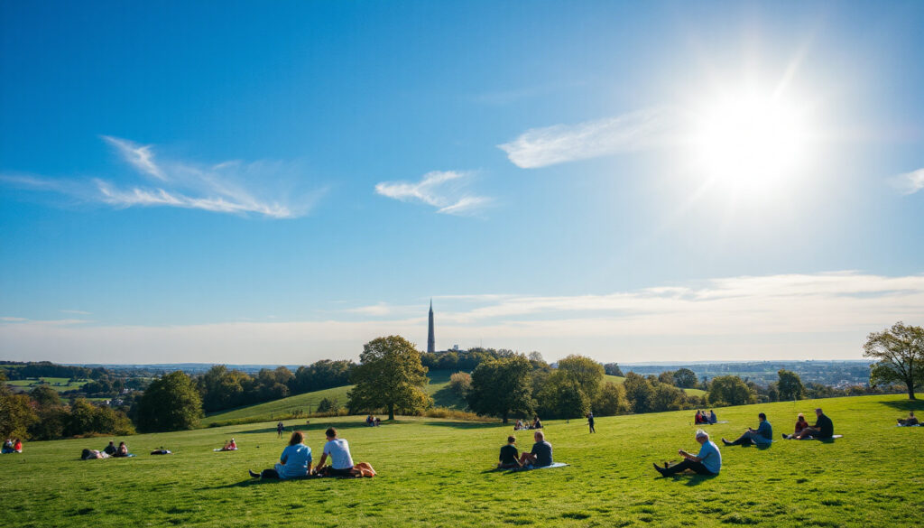 Relaxing at Hampstead Heath or Parliament Hill on sunny weekends